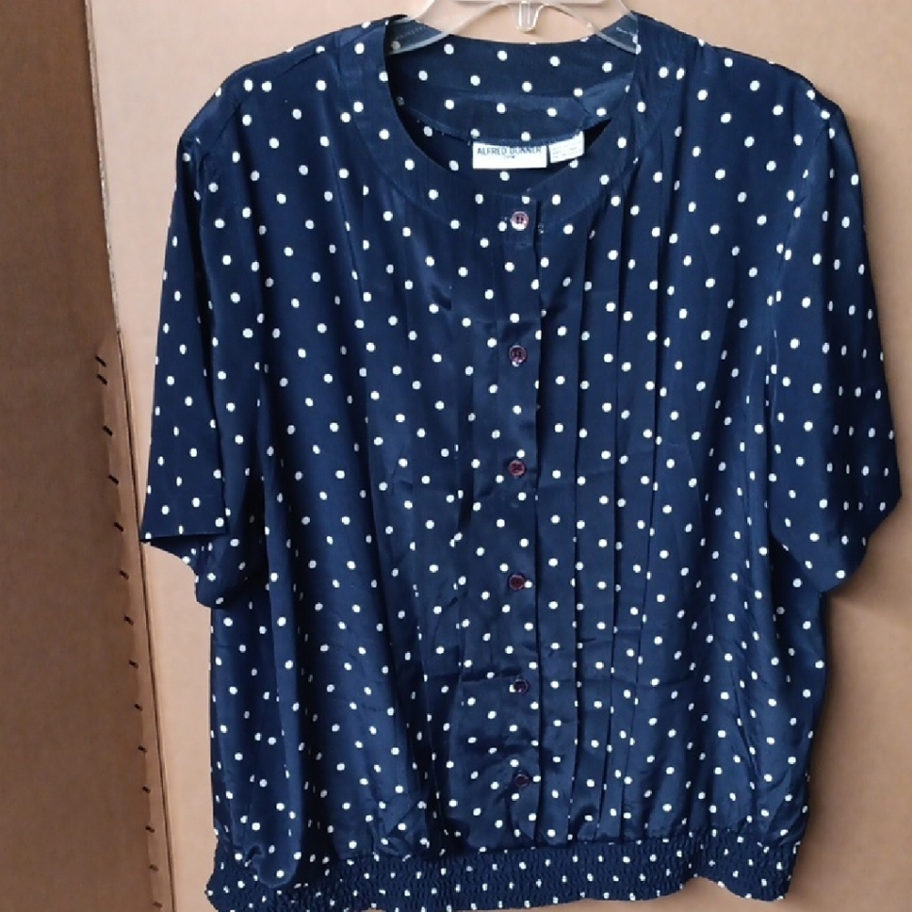 Alfred Dunner Navy and White Polka Dot Top